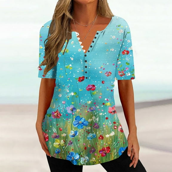 Womens Tops Dressy Casual V Neck Short Sleeve Plus Size Blouses for Women 2X Womens T Shirts Graphic V Neck