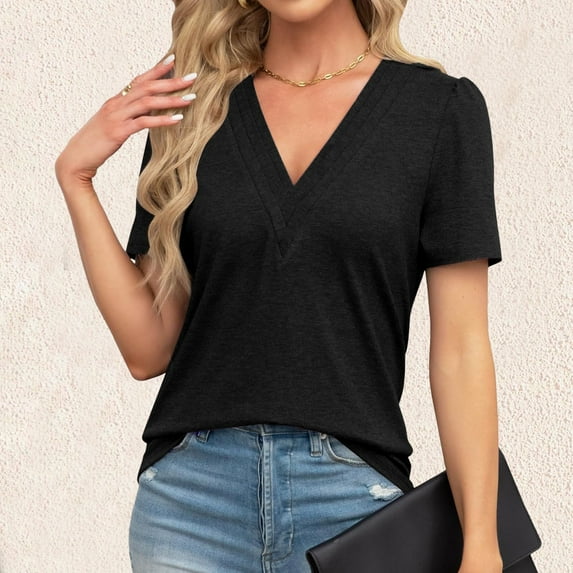 Womens Tops Dressy Casual V Neck Short Sleeve Shirts Loose T Shirts Trendy Tops Tunic Blouses Women's Layering Tees Light Long Sleeve Loose Fit Womens Top Short T Shirt Long Sleeves Women Shirt