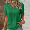 thumbnail image 1 of Womens Tops Dressy Casual Women Summer Lace V Neck Plain Elegant Shirt Fashion Solid Color Blouse Short Sleeve Comfy Soft Tee Green, 1 of 4