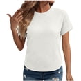 thumbnail image 1 of Womens Tops Dressy Casual Women's Knit Top Ribbed Slim Short Sleeved Shirt Round Neck Casual Summer Fashion Bottoming Shirt, 1 of 5
