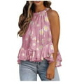 thumbnail image 1 of Womens Tops Dressy Casual,Women's Summer Boho Floral Print Halter Tee Top Mock Neck Sleeveless Tank Blouse, 1 of 4