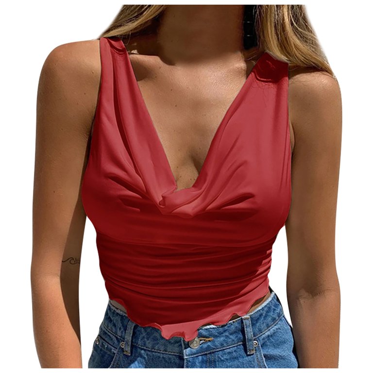 Womens Tops Dressy Casual Women's Summer Low-Cut Tank Tops Sleeveless Shirts  Camis Top Blouse Vest Clubwear ,Red,M 