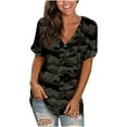 thumbnail image 1 of Womens Tops Dressy Casual,Womens Summer Tunic Tops Floral Printed Short Sleeve V Neck T Shirts Tee Loose Fitted Henley Workout Blouse, 1 of 6