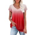 thumbnail image 1 of Womens Tops Dressy Gradient Short Sleeve V Neck Blouses Loose Pleated Summer Tops Dressy Blouses Casual Bohemian Tops, 1 of 5
