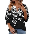 thumbnail image 1 of Womens Tops Dressy Striped Print Shirt Casual Zip Up Mock Neck Tops 3/4 Sleeve Loose Fit Tshirt Summer Casual Blouses for Women, 1 of 5
