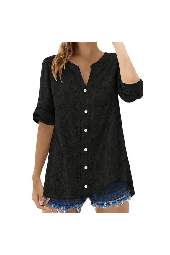 Womens Tops, Duoif Cut Out Casual Top, Loose Solid Color Blouse Shirts for Women Black S