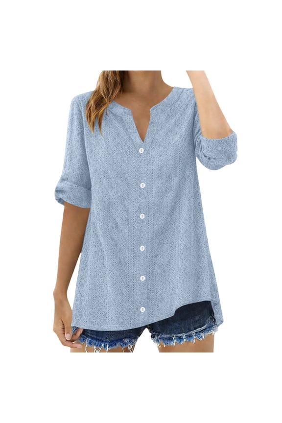 Womens Tops, Duoif Cut Out Casual Top, Loose Solid Color Blouse Shirts for Women Light Blue S
