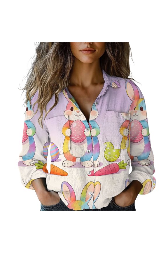 Womens Tops Easter Cute Fun Printed Casual Fashionable Comfortable Shirt Blouses for Women Dressy Casual