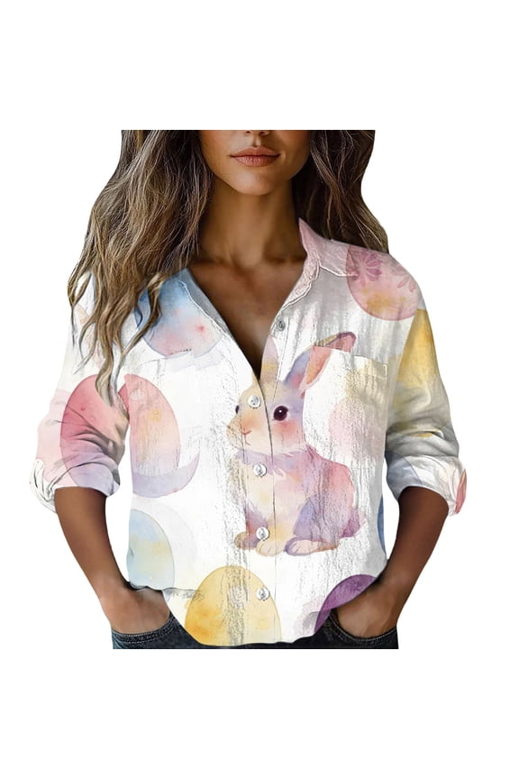 Womens Tops Easter Cute Interesting Printed Casual Fashionable Comfortable Shirt Blouses for Women Dressy Casual