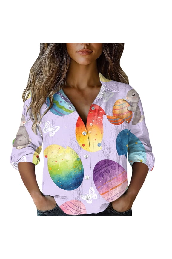 Womens Tops Easter Cute Interesting Printed Casual Fashionable Comfortable Shirt Blouses for Women Dressy Casual