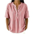 thumbnail image 1 of Womens Tops Elbow Length Sleeve Tshirts for Women Striped Printed Button Up Crew Neck Summer T-Shirts, 1 of 6