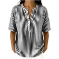 thumbnail image 1 of Womens Tops Elbow Length Sleeve Tshirts for Women Striped Printed Button Up Crew Neck Summer T-Shirts, 1 of 5