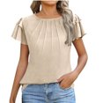 thumbnail image 1 of Womens Tops Elegant Dressy Casual Business Work Blouses Short Ruffle Sleeve Crew Neck Cute Summer Shirts Trendy Outfits, 1 of 6