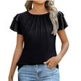 thumbnail image 1 of Womens Tops Elegant Dressy Casual Business Work Blouses Short Ruffle Sleeve Crew Neck Cute Summer Shirts Trendy Outfits, 1 of 6
