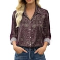 thumbnail image 1 of Womens Tops Elegant Floral Print Satin Long Sleeve Shirt Spring Summer Shirts for Women Purple L, 1 of 9