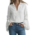 thumbnail image 1 of Womens Tops Elegant Lace Edge Cotton Linen Solid Pullover Spring Summer Shirts for Women White 3Xl, 1 of 4
