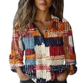 thumbnail image 1 of Womens Tops Elegant Print Cotton Long Sleeve Button Blouse Spring Summer Shirts for Women Red Xl, 1 of 7