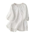 thumbnail image 1 of Womens Tops Embroidered Puff Short Sleeve Crew Neck Boho Cotton And Linen Top Lightweight Breathable Casual Loose Fit Versatile For Beach Outings Lounging Soft Fabric M Sweaters For Women, 1 of 8