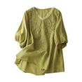 thumbnail image 1 of Womens Tops Embroidered Puff Short Sleeve Crew Neck Boho Cotton And Linen Top Lightweight Breathable Casual Loose Fit Versatile For Beach Outings Lounging Soft Fabric M Sweaters For Women, 1 of 8