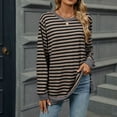 thumbnail image 1 of Womens Tops Fall 2024 Stripe Long Sleeve Sweatshirt Round-Neck Top Coffee S, 1 of 9
