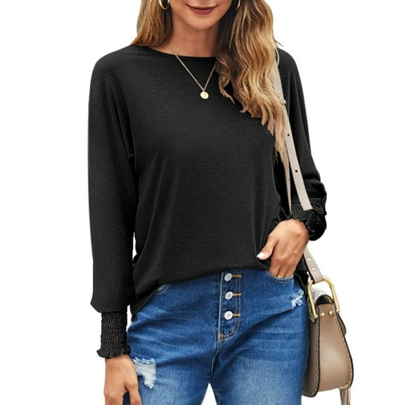 Womens Tops Fall Fashion Dressy Casual Crewneck Blouses Cute Sleeve Shirts