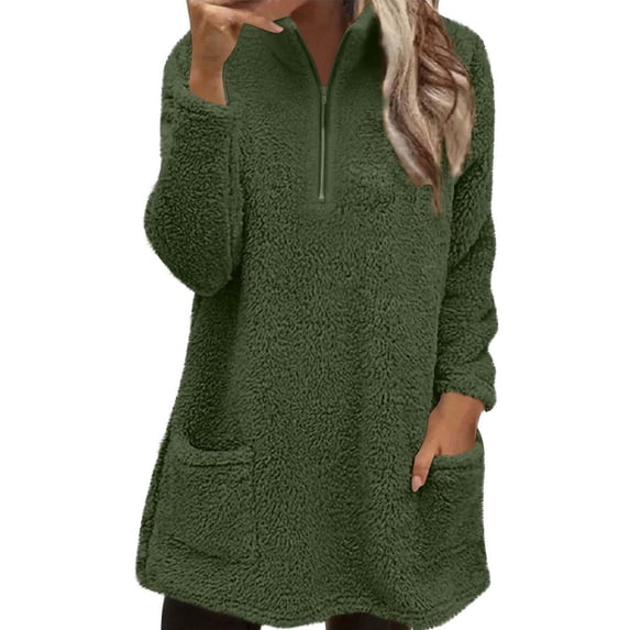Womens Tops Fall Fashion Fuzzy Fleece Pullover Sweatshirt Fall Winter Clothes Soft Warm Long Hoodie With Pocket Blouses For Women