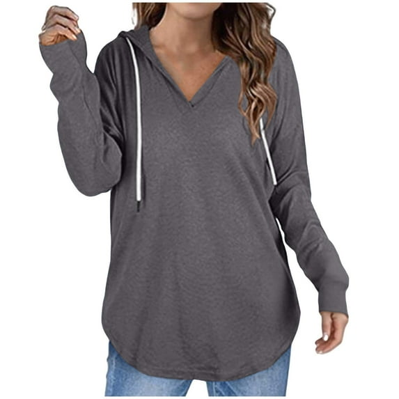 Womens Tops Fall Fashion Hoodies for Women Long Sleeve Sweatshirts V Neck Casual Top Soft Pullover Trendy Blouses S-3XL