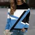 thumbnail image 1 of Womens Tops Fall Patchwork Long Sleeved Round Neck Casual Printed Sweatshirt Blue 2XL, 1 of 5