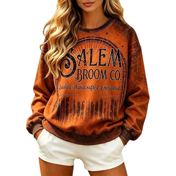 Womens Tops Fall Sales Witch Graphic Print Lightweight Pullover Halloween Sweatshirt for Women
