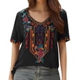 thumbnail image 1 of Womens Tops Fashion Casual Ethnic Printed Short Sleeved Shirts 2026 Summer Trendy Basic Tees, 1 of 2