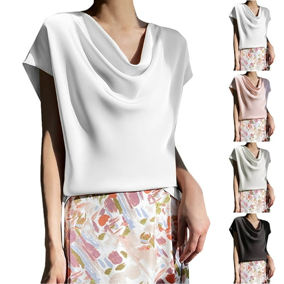 Womens Tops Fashion Casual Solid Color Short Sleeve Round Neck Blouses Shirts Size Top Summer for Women