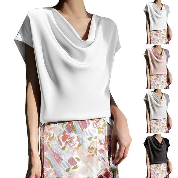 Womens Tops Fashion Casual Solid Color Short Sleeve Round Neck Blouses Shirts Size Top Summer for Women