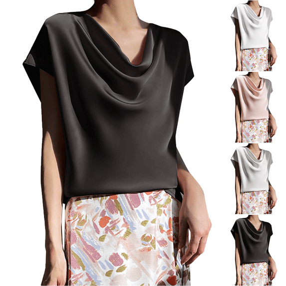 Womens Tops Fashion Casual Solid Color Short Sleeve Round Neck Blouses Shirts Size Top Summer for Women