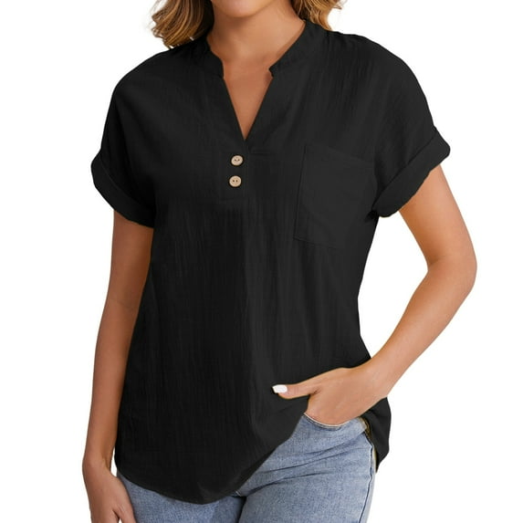 Womens Tops Fashion Casual V Neck Down Short Sleeve Top T Shirt Cotton & Linen Finely Made No Loose Threads Suitable for Travel & Outdoor Package Size: 25X20X2Cm Xl Shirts for Women