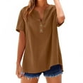 thumbnail image 1 of Womens Tops Fashion Casual V Neck Down Short Sleeve Top T Shirt Cotton & Linen Soft Loose Com fortable With Embroidery for Dating & Vacation Package Size: 20X10X2Cm 5Xl Shirts for Women, 1 of 8