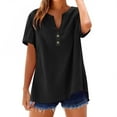 thumbnail image 1 of Womens Tops Fashion Casual V Neck Down Short Sleeve Top T Shirt Cotton & Linen Soft Loose Com fortable With Embroidery for Dating & Vacation Package Size: 20X10X2Cm L Shirts for Women, 1 of 8