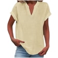 thumbnail image 1 of Womens Tops Fashion Casual V Neck Short Sleeve Top T Shirt Cotton & Linen Soft Loose With Embroidery Perfect for Summer Trips Package Size: 25X17X2Cm Xl Shirts for Women, 1 of 6