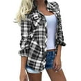 thumbnail image 1 of Womens Tops Fashion Lapel Digital Plaid Printed Multicolor Pocket Long Sleeves Button Cardigan Blouse Tops Long Sleeve Shirts For Women, 1 of 2