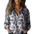 thumbnail image 1 of Womens Tops Fashion Print Long Sleeve Cotton Button Blouse Spring Summer Shirts for Women Blue 3Xl, 1 of 3