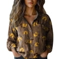 thumbnail image 1 of Womens Tops Fashion Print Long Sleeve Cotton Button Blouse Spring Summer Shirts for Women Brown Xl, 1 of 3