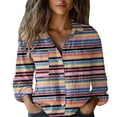 thumbnail image 1 of Womens Tops Fashion Print Long Sleeve Cotton Button Shirt Spring Summer Shirts for Women Multicolor 2Xl, 1 of 7