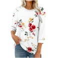 thumbnail image 1 of Womens Tops Fashion Printed T-Shirt 3/4 Sleeves Blouse Round Neck Casual Top Basic Tees For Women, 1 of 6