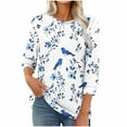 thumbnail image 1 of Womens Tops Fashion Printed T-Shirt 3/4 Sleeves Blouse Round Neck Casual Top Basic Tees For Women, 1 of 5
