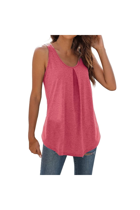 Womens Tops Fashion Solid Round Neck Swallowtail Sleeveless Petite Tops for Women,Pink,XL