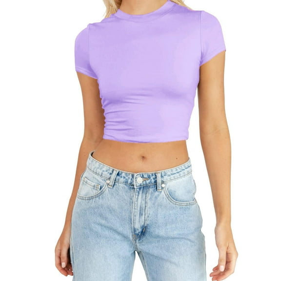 Womens Tops Fashion Summer Short Sleeve Cute Crop Top Casual Basic Crewneck Slim Fit T Shirt Cotton 1Pc 2Xl Shirts for Women