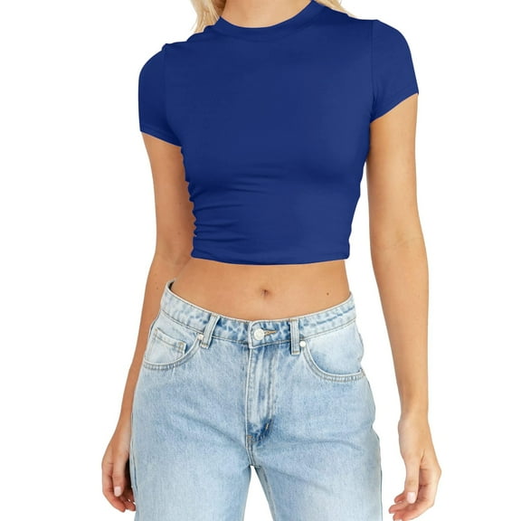 Womens Tops Fashion Summer Short Sleeve Cute Crop Top Casual Basic Crewneck Slim Fit T Shirt Cotton 1Pc S Shirts for Women