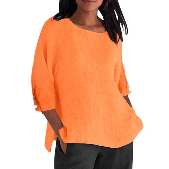 Womens Tops Fashionable Casual Cotton And Linen Sleeve Seven Quarter Sleeve Top T Shirt Blouses For Women