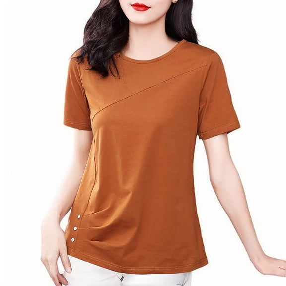 Womens Tops Fashionable Retro Embroidered Round Neck Five Quarter Sleeved Short Sleeved Blouse Plus Size Women Tops Summer Blouses for Women