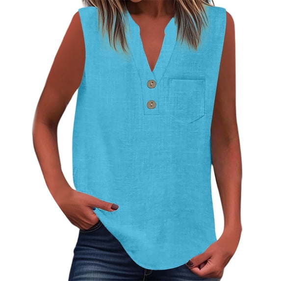 Womens Tops Fashionfor Wear Sleeveless Button Up Versatile Solid Color For Jeans Womens Tee Shirts,BU2,XL