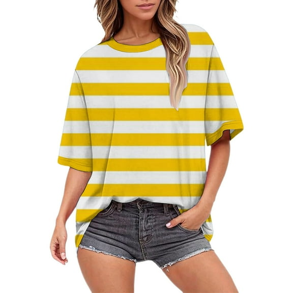 Womens Tops Festival Yellow Black Striped 3D Printed Round Neck Short Sleeved Loose Top Breathable Soft 95% Polyester + 5% Spandex 1Pc T-Shirt Xl Shirts for Women